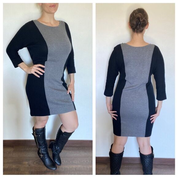 Apt. 9 Dresses & Skirts - Sweater Dress Black Grey Colorblock Large Office Work Academia Stripe